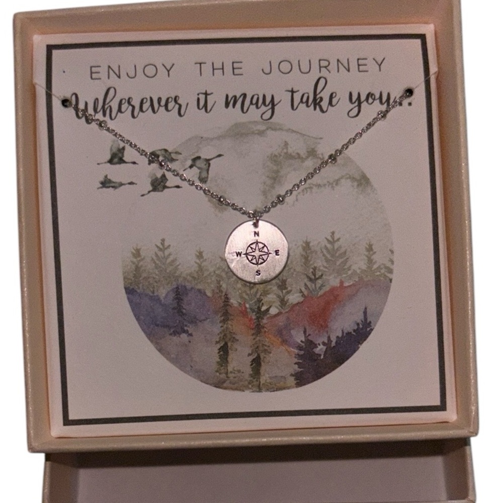 NEW enjoy the journey Silver Compass Necklace